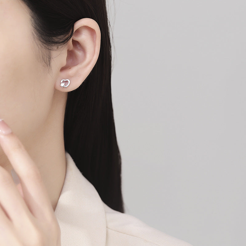 925 Sterling Silver Heart Screw Back Stud Earrings