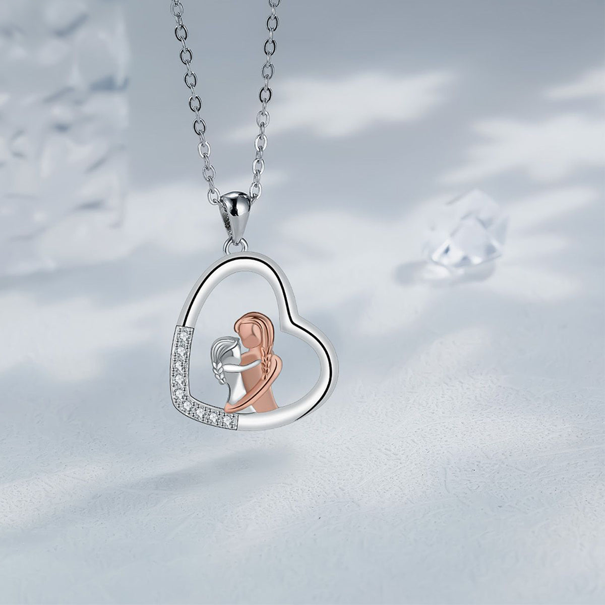 Copper With Silver/Rosegold Plated Heart Pendant Necklace