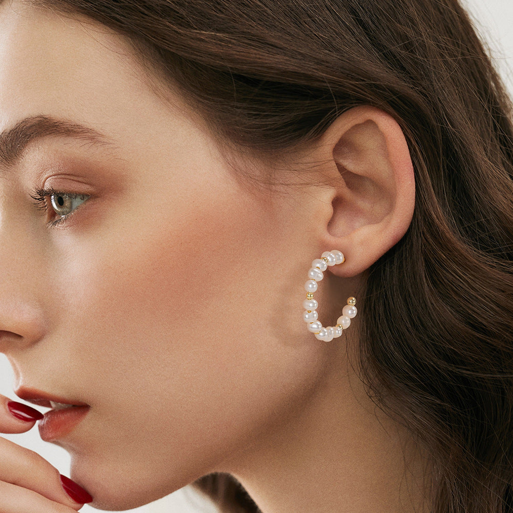 925 Sterling Silver Natural Pearl Earrings Fashion Jewelry Gift for Women Girl