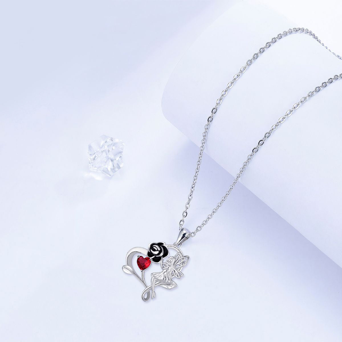 Copper With Silver Plated Flower Fairy Pendant Necklace for Women