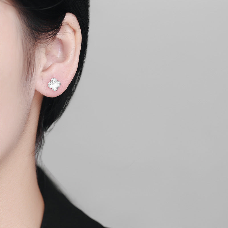 925 Sterling Silver Four Clover Leaf Screw Back Stud Earrings