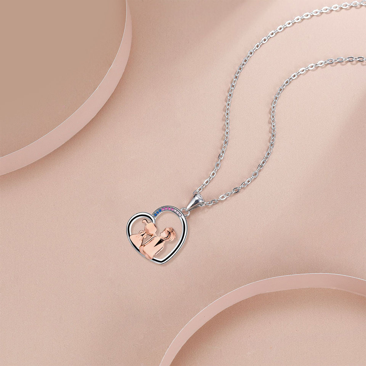 Copper With Silver/Rosgold Plated Heart Pendant Necklace