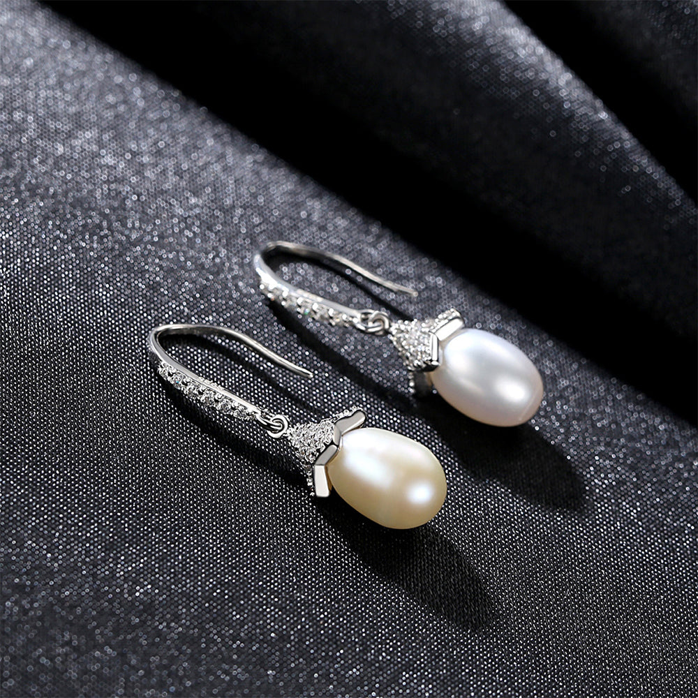 925 Sterling Silver Natural Pearl Drop Earrings Fashion Jewelry Gift for Women Girls