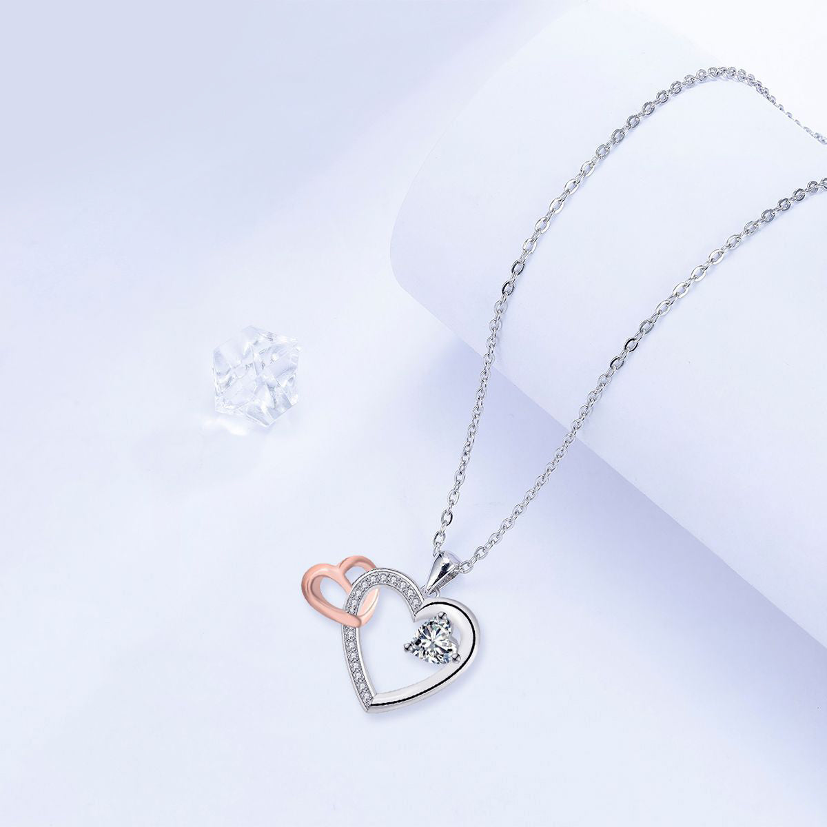 Copper With Silver/Rosegold Plated Hearts Pendant Necklace for Women
