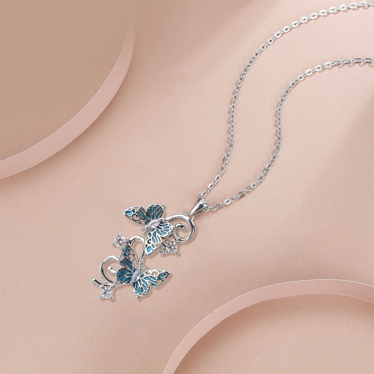 Copper With Silver Plated Butterfly Pendant Necklace