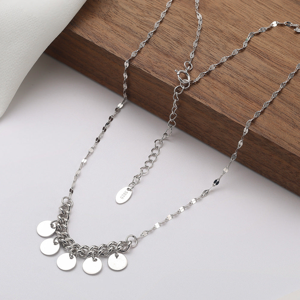 Gold Stainless Steel Disc Charm Choker Necklace, Polished Round Coin Pendants Mixed Sparkle Link Chain