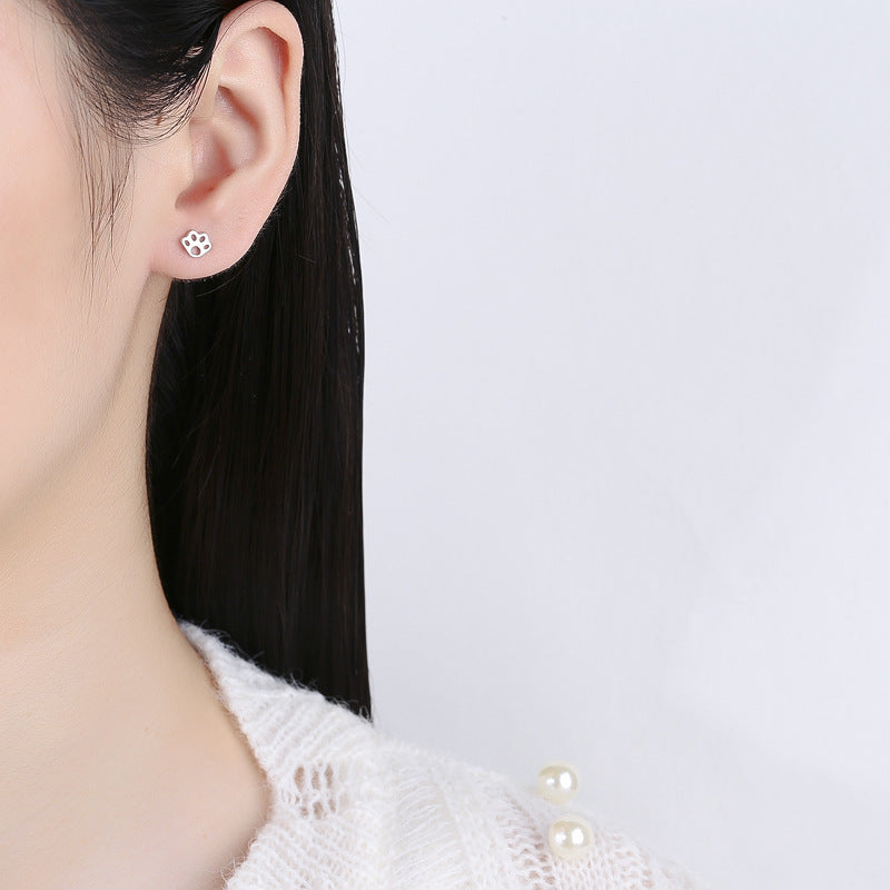 925 Sterling Silver Paw Screw Back Stud Earrings