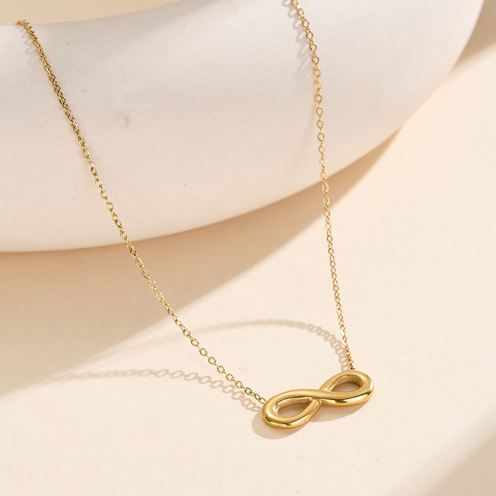 Gold Stainless Steel Polished Infinity Symbol Necklace, Smooth Hollow 8 Shape Infinity Charm Cable Chain