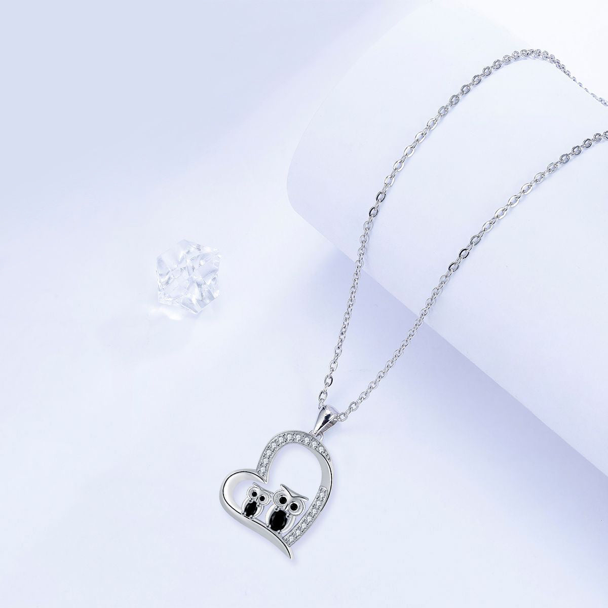 Copper With Silver Plated Heart Owls Pendant Necklace