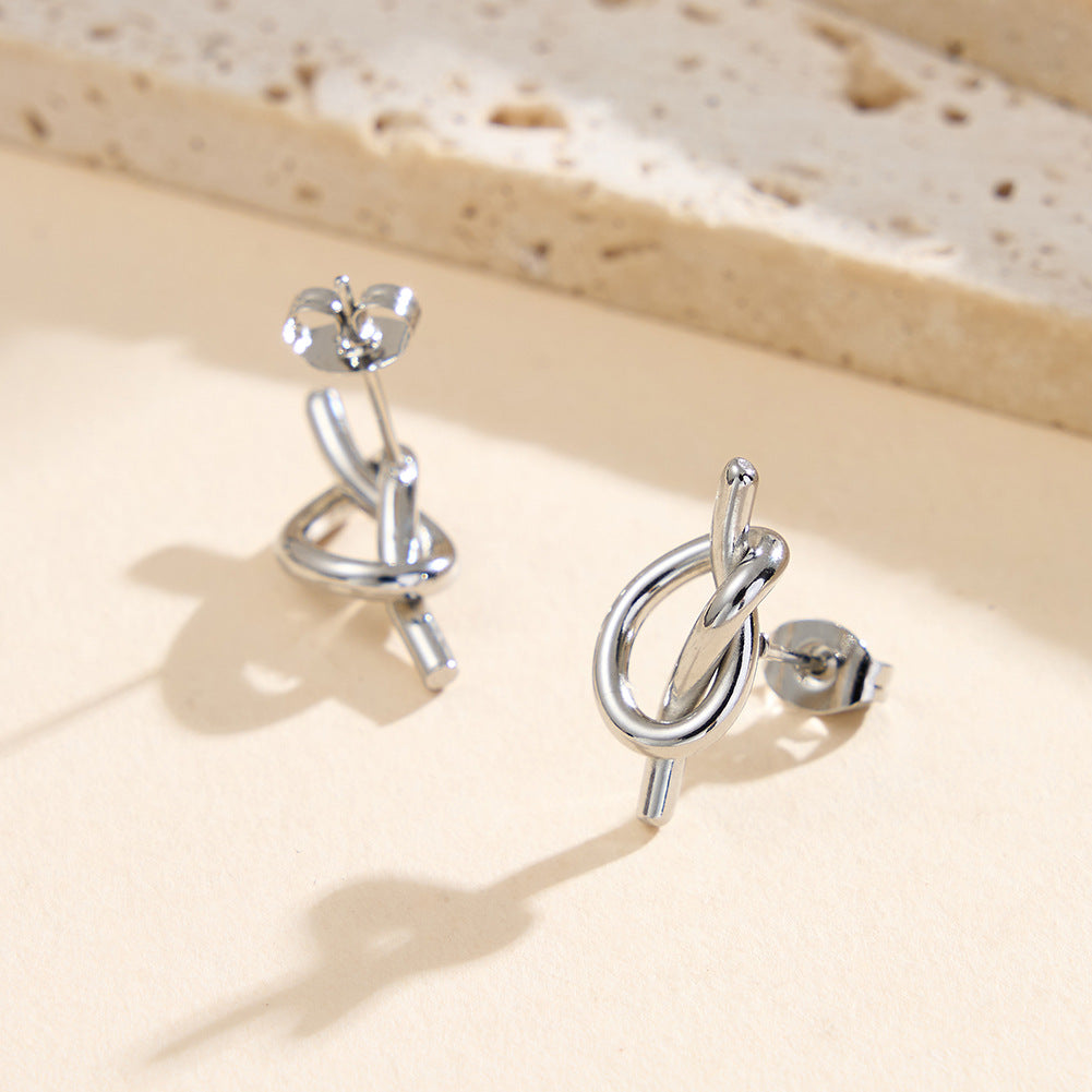 Gold Plated Stainless Steel Love Knot Twisted Wire Stud Earrings