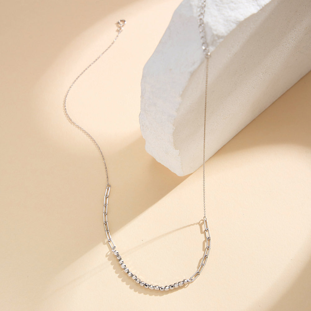 Gold Stainless Steel Mixed Link Faceted Bead Necklace, Paperclip Chain & Sparkling Cut Round Beads Choker