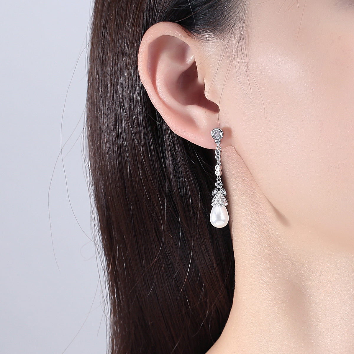 Copper With Silver Plated Fashion Pearl Jewelry Earrings