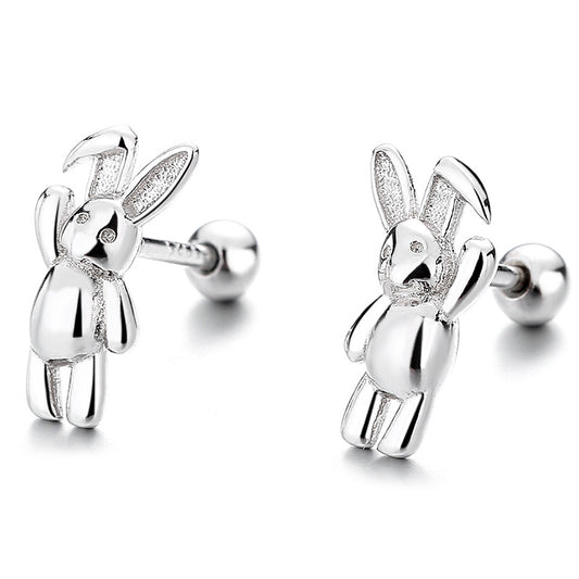 925 Sterling Silver Rabbit Screw Back Stud Earrings