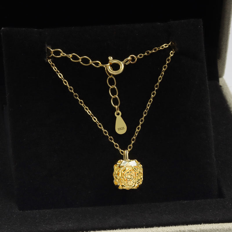 925 Sterling Silver Fashion 18K Gold Zircon Pendant Necklace