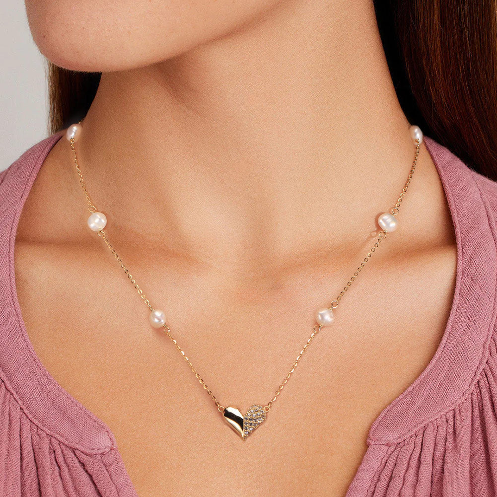 925 Sterling Silver Natural Pearl Necklace Fashion Jewelry Gift for Women Girls
