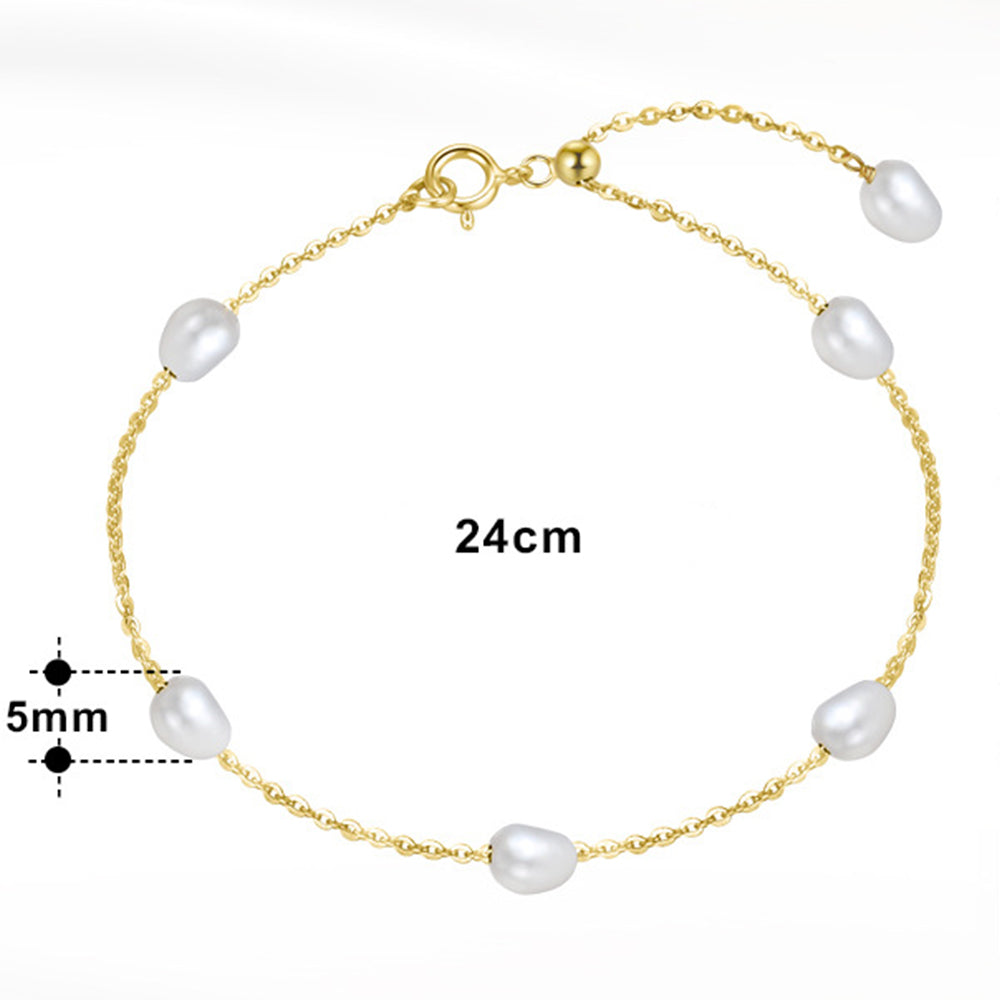 925 Sterling Silver Pearl Bracelet Fashion Jewelry Gift for Women Girls