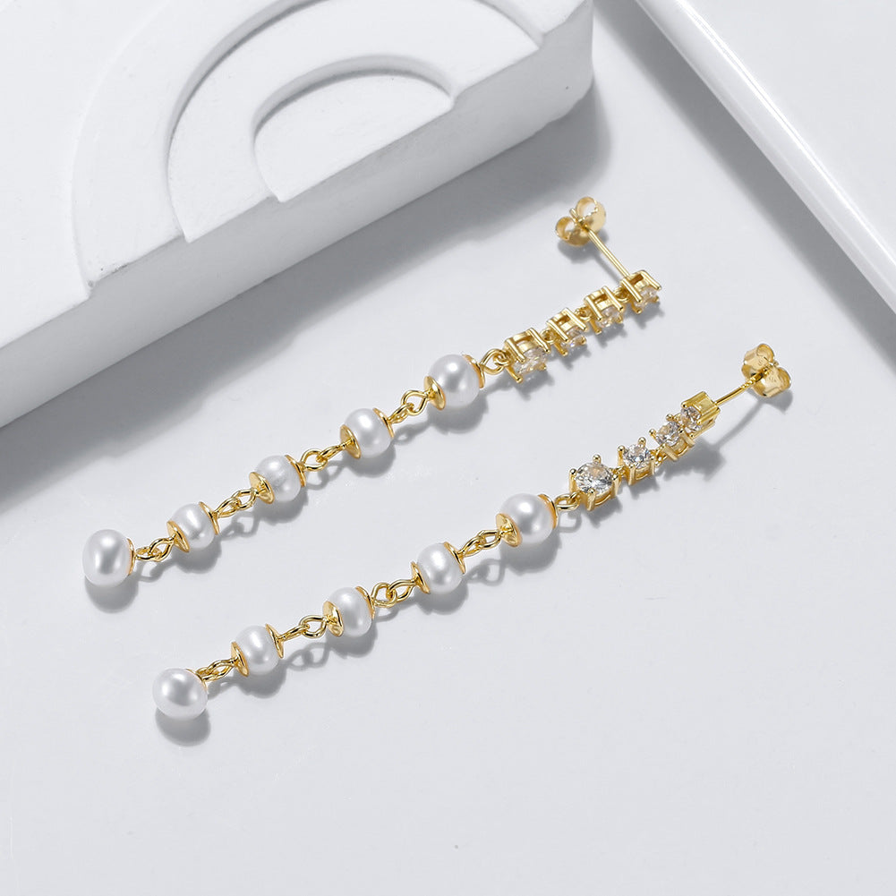 925 Sterling Silver Natural Pearl Earrings Fashion Jewelry Gift for Women Girl