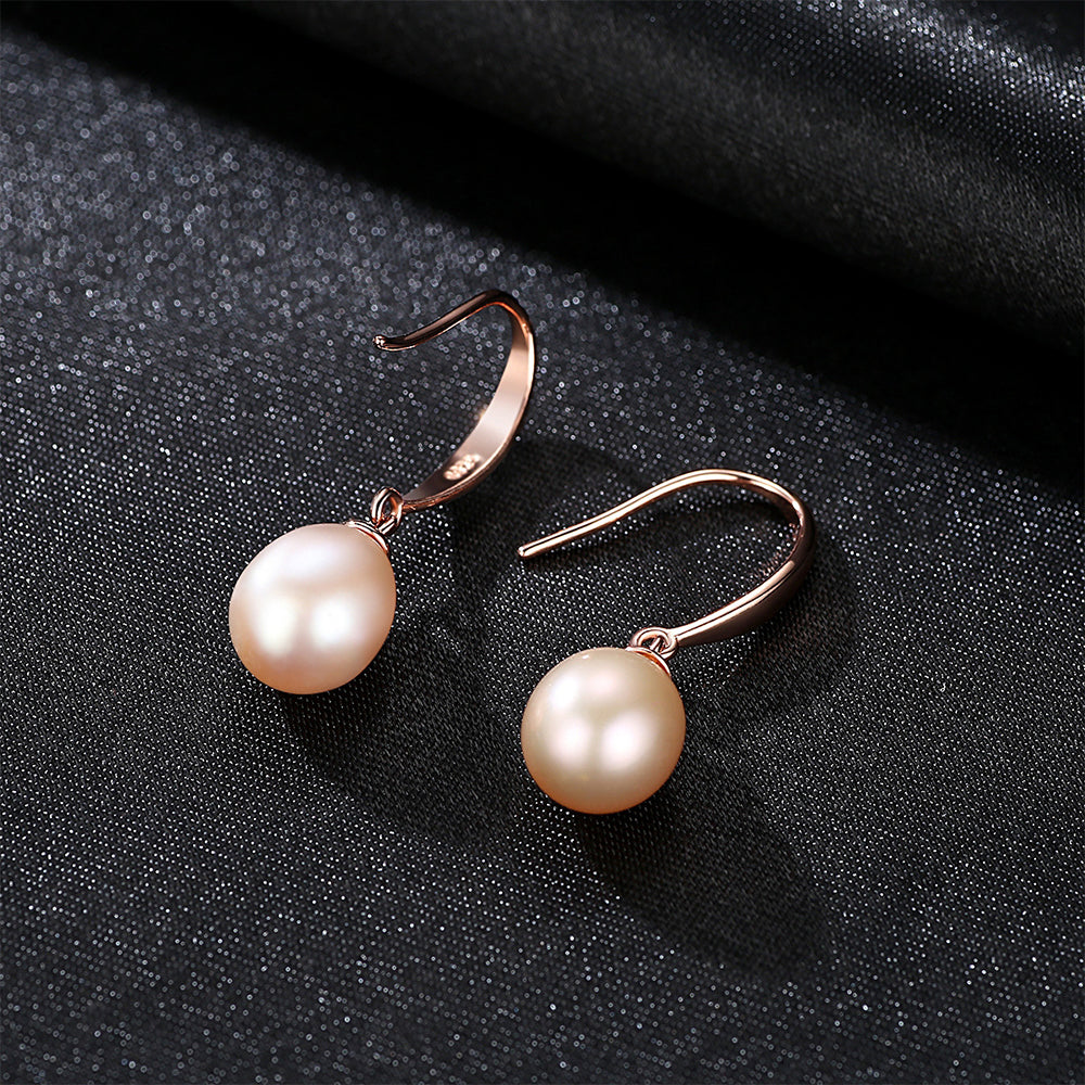 925 Sterling Silver Natural Pearl Drop Hook Earrings Fashion Jewelry Gift for Women Girls
