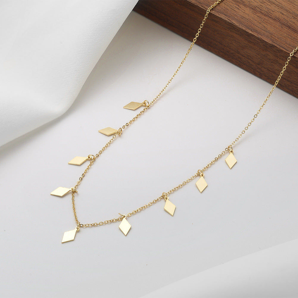 Stainless Steel Dangling Rhombus Charm Necklace, Gold Plated Multi Diamond Shape Pendant Chain, Minimalist Geometric Station Necklace for Women