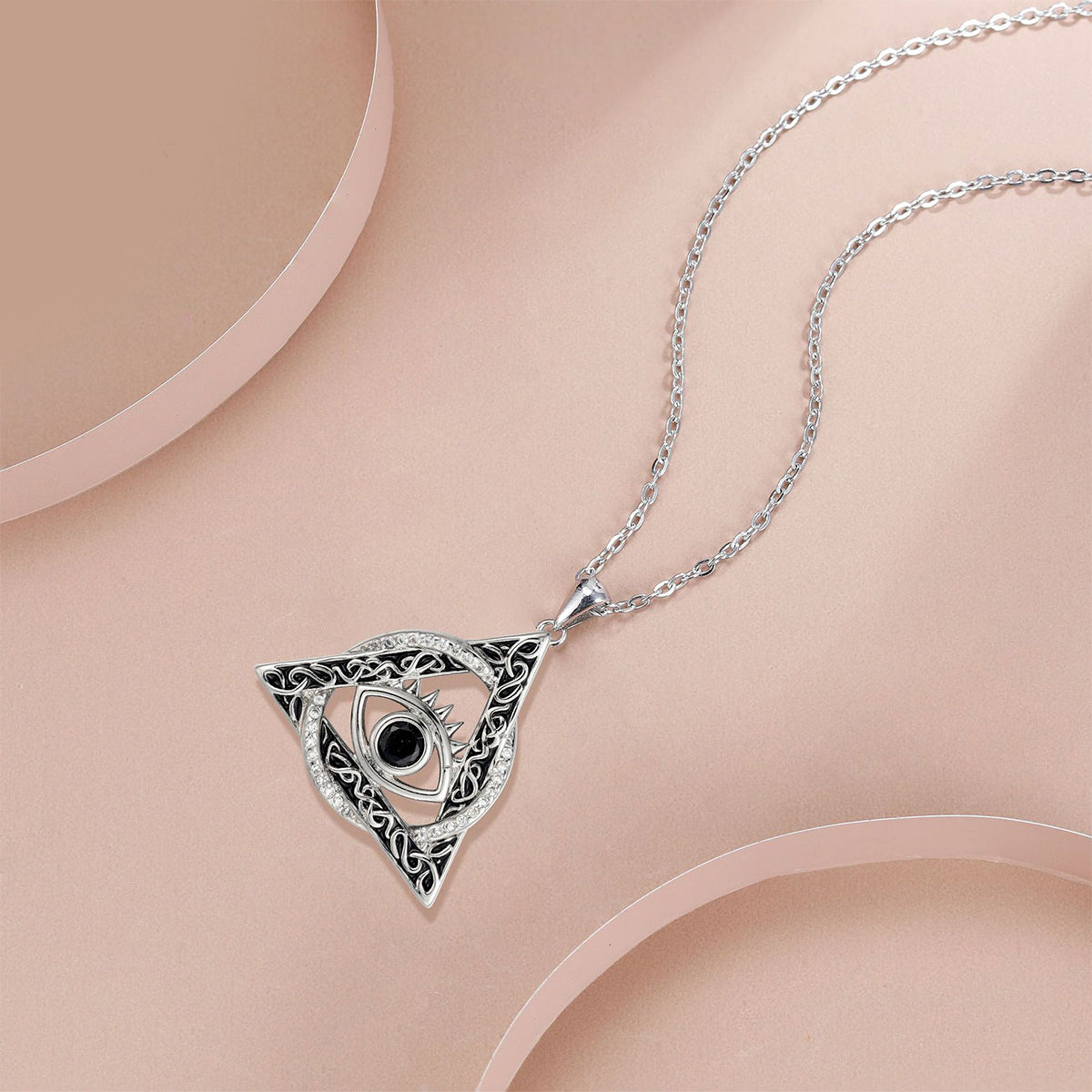 Copper With Silver Plated Evil Eye Pendant Necklace