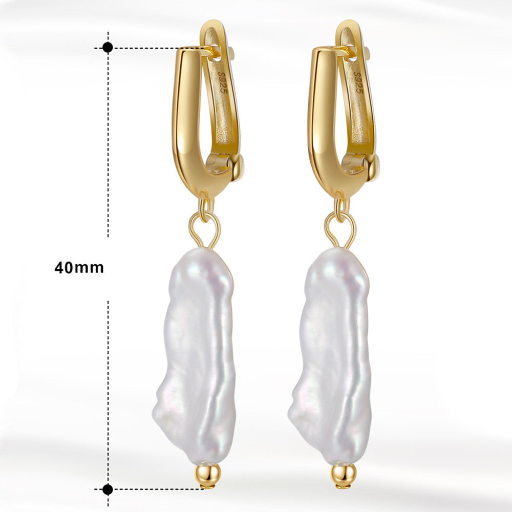 925 Sterling Silver Natural Pearl Huggie Earrings Fashion Jewelry Gift for Women Girl