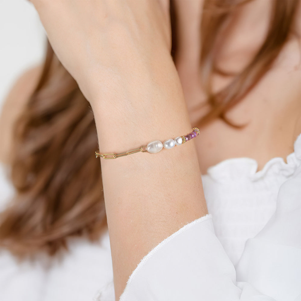 925 Sterling Silver Pearl Bracelet Fashion Jewelry Gift for Women Girls