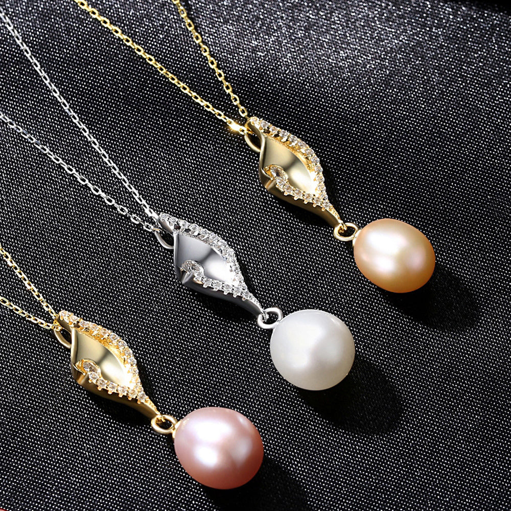 925 Sterling Silver Natural Pearl Drop Necklace Fashion Jewelry Gift for Women Girls