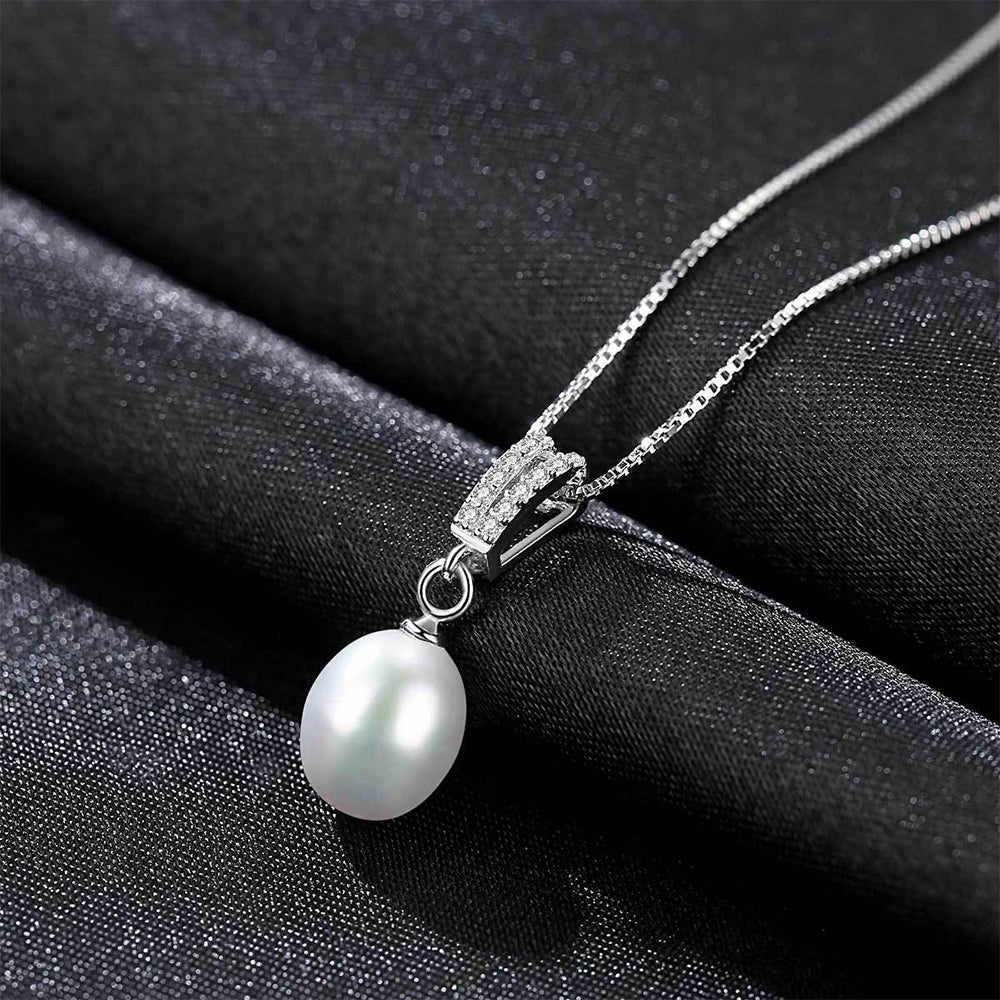 925 Sterling Silver Natural Pearl Drop Necklace Fashion Jewelry Gift for Women Girls