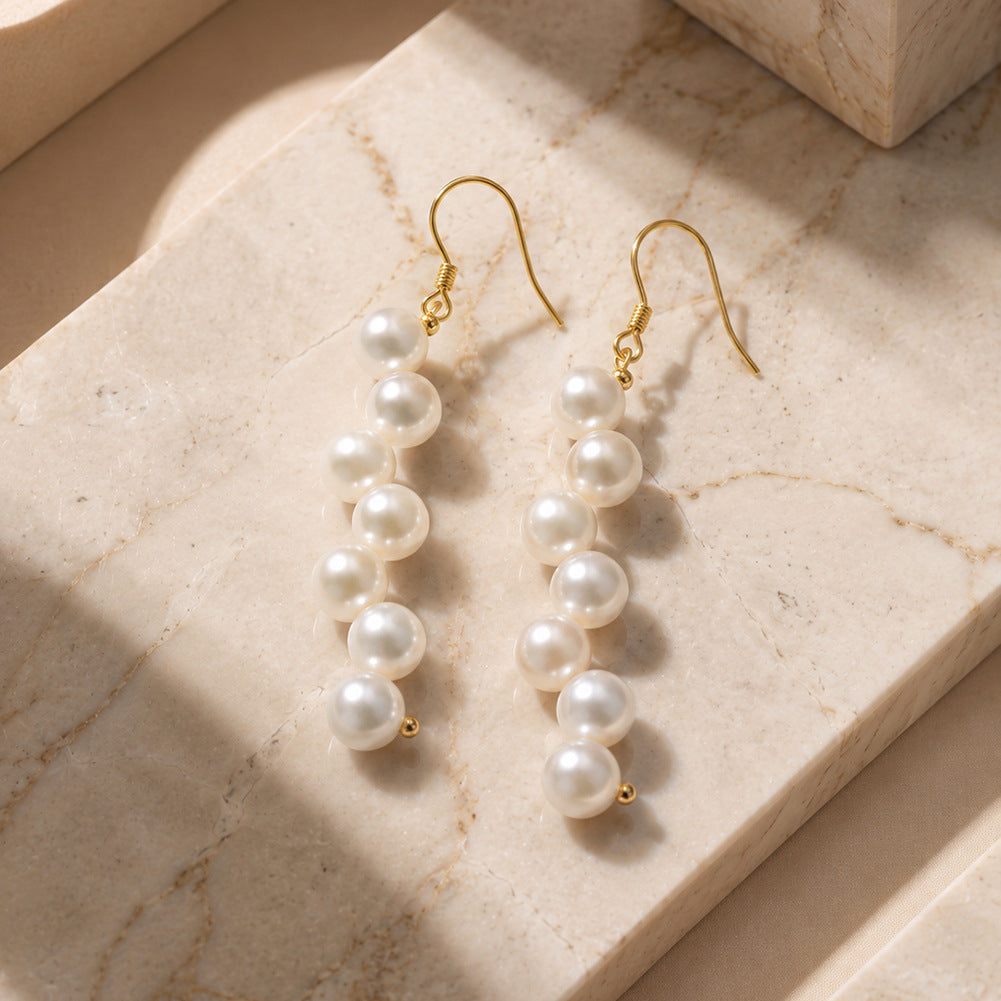 Pendientes de aro con perla natural en plata de ley 925, joyería de moda, regalo para mujeres y niñas.