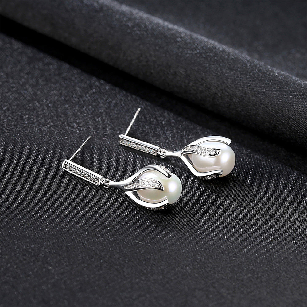 925 Sterling Silver Natural Pearl Drop Earrings Fashion Jewelry Gift for Women Girls