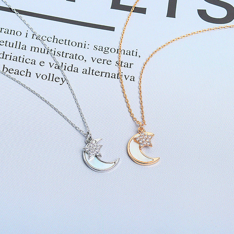 925 Sterling Silver Fashion Moon Star Necklace