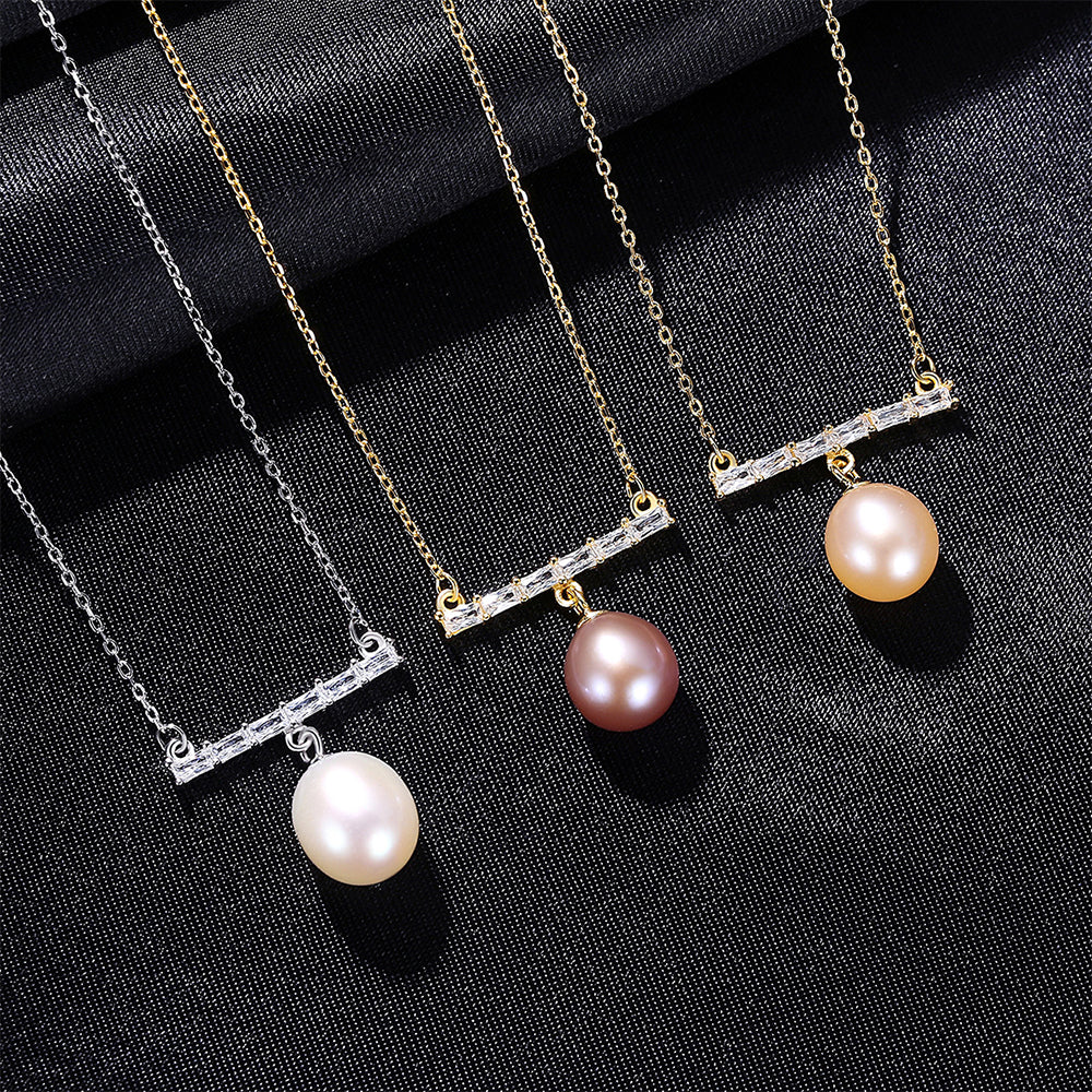925 Sterling Silver Natural Pearl Drop Necklace Fashion Jewelry Gift for Women Girls