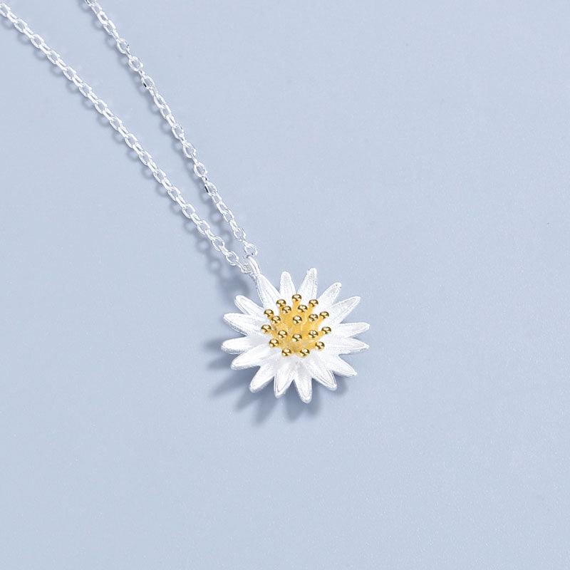 925 Sterling Silver Fashion Sunflower Pendant Necklace