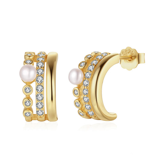925 Sterling Silver Natural Pearl Earrings Fashion Jewelry Gift for Women Girl