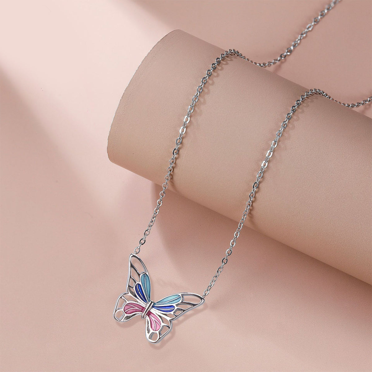 Copper With Silver Plated Butterfly Pendant Necklace