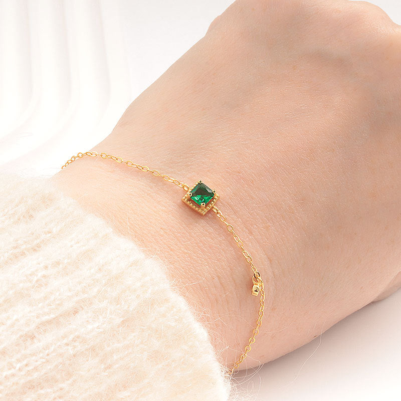 925 Sterling Silver Fashion Green Zircon 18K Gold Plated Bracelet