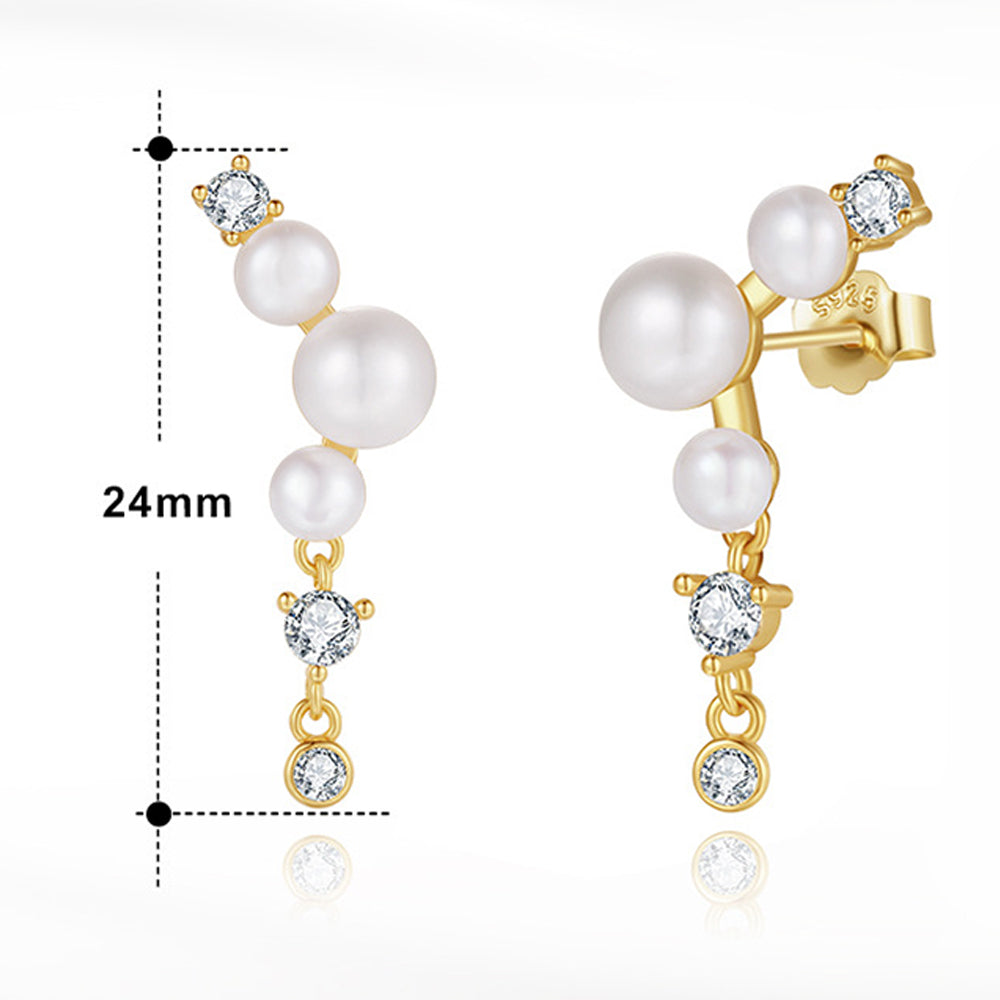 925 Sterling Silver Natural Pearl Earrings Fashion Jewelry Gift for Women Girl