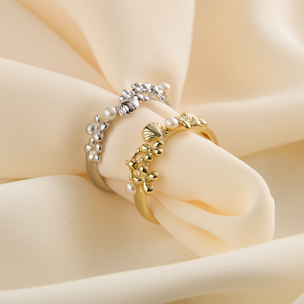 925 Sterling Silver Natural Pearl Ring Fashion Jewelry Gift for Women Girls
