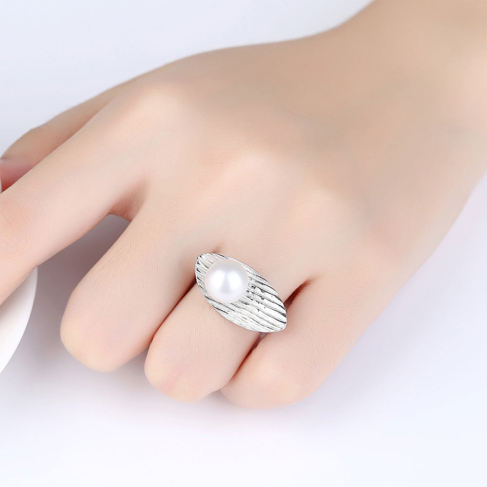 925 Sterling Silver Natural Pearl Ring Fashion Jewelry Gift for Women Girls