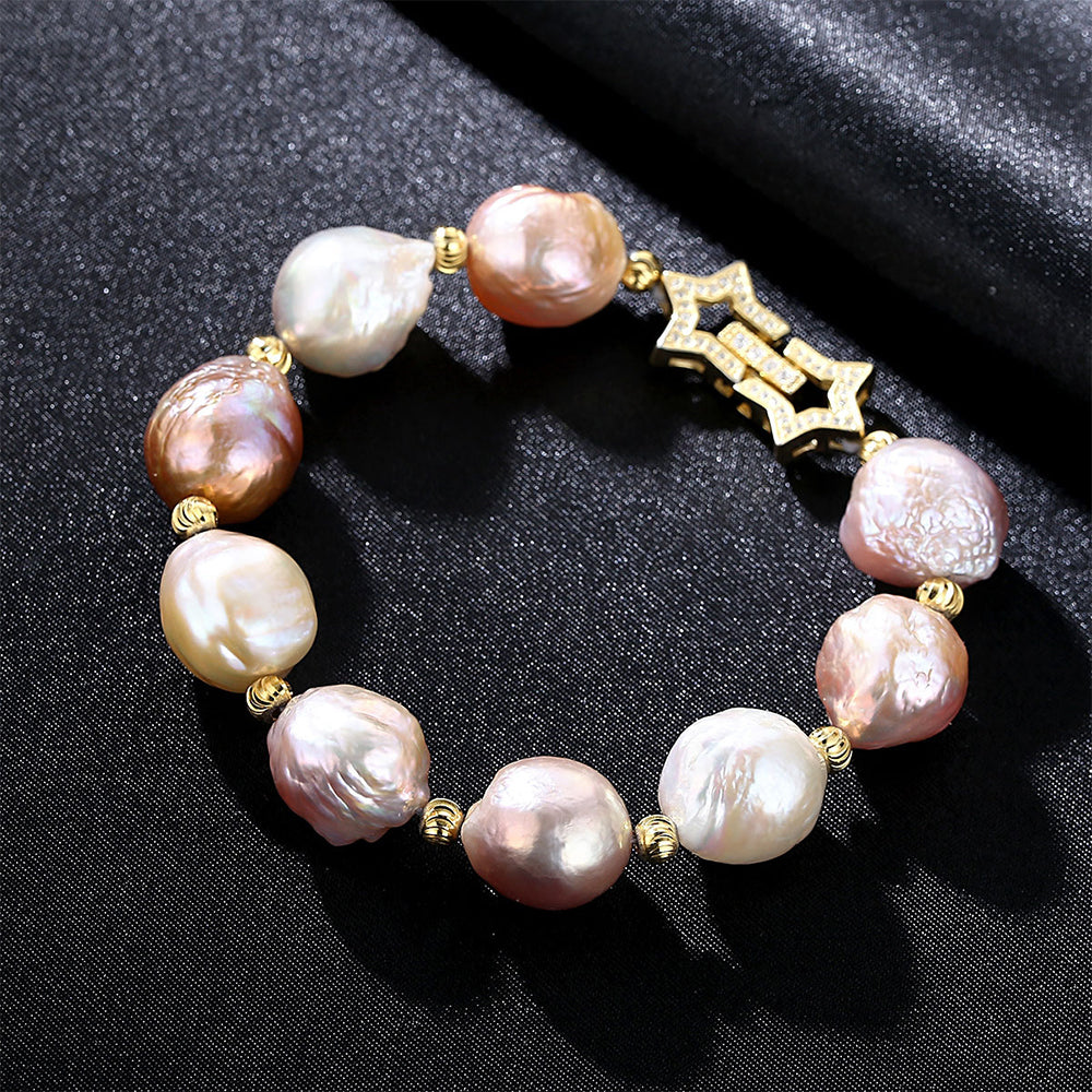 925 Sterling Silver Natural Pearl Bracelet Fashion Jewelry Gift for Women Girls