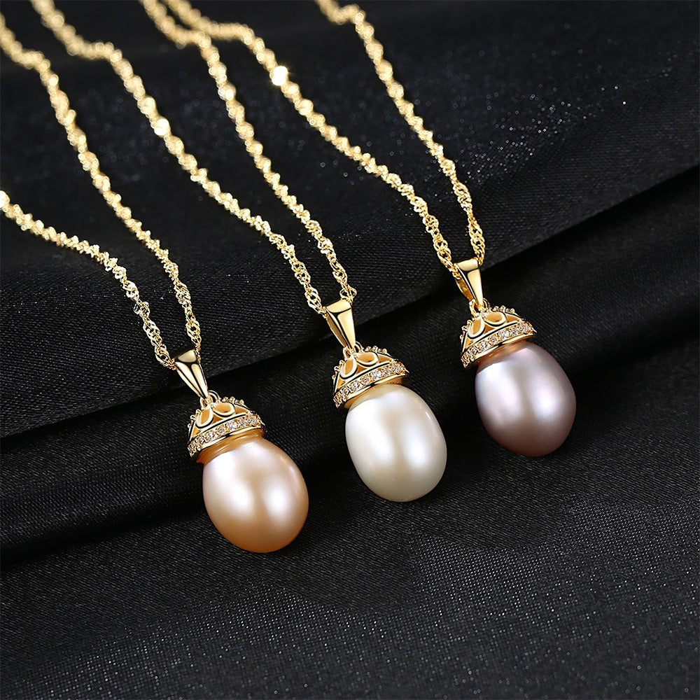 925 Sterling Silver Natural Pearl Drop Necklace Fashion Jewelry Gift for Women Girls