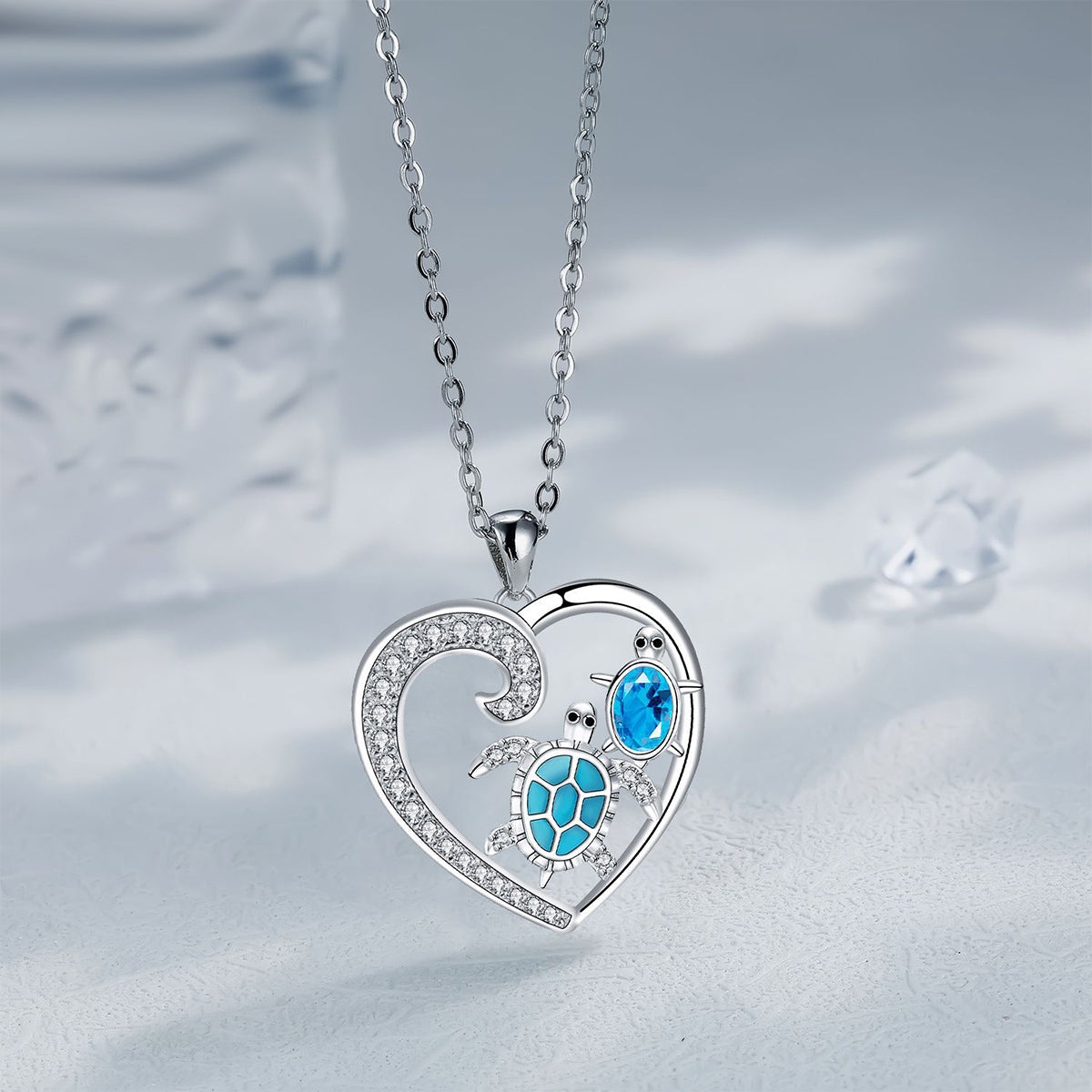 Copper With Silver Plated Heart Turtles Pendant Necklace