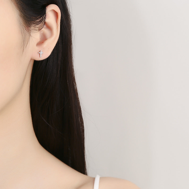 925 Sterling Silver Cross Screwed Earrings
