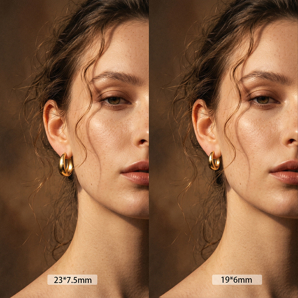 Gold Plated 316 Stainless Steel Chunky Tapered Oval Huggie Hoop Earrings