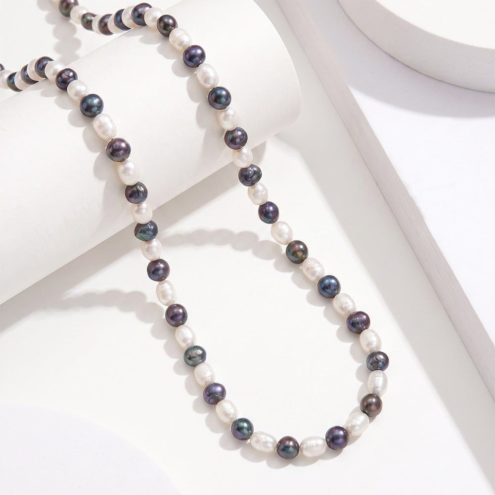 Mixed White & Peacock Baroque Freshwater Pearl Necklace, Multi-tone Irregular Lustrous Pearls Gold Plated S925 Chain