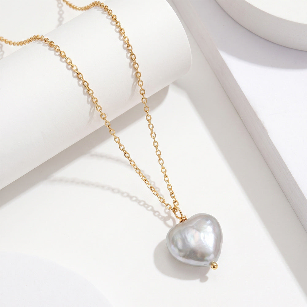 Single Large Iridescent Heart Baroque Freshwater Pearl Pendant Necklace, Lustrous Heart Pearl on Delicate S925 Silver Cable Chain