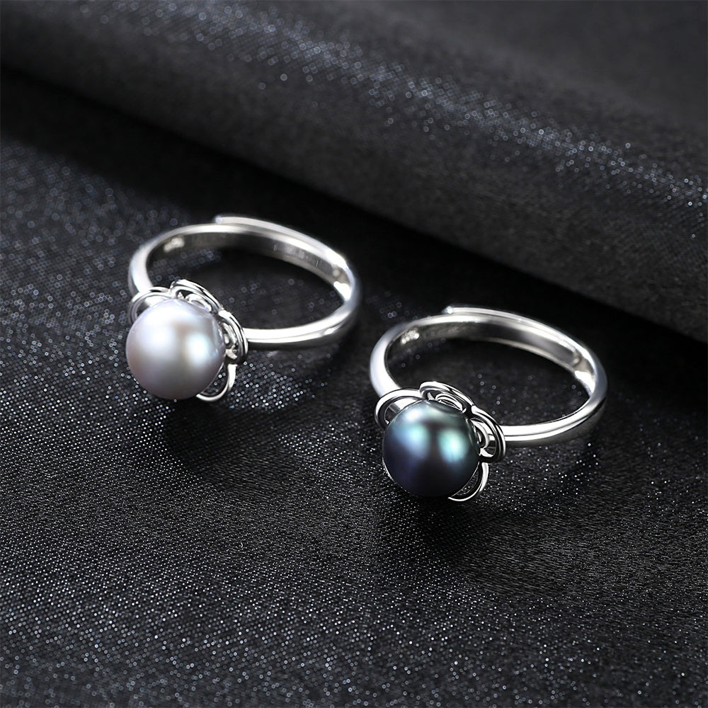 925 Sterling Silver Natural Pearl Ring Fashion Jewelry Gift for Women Girls