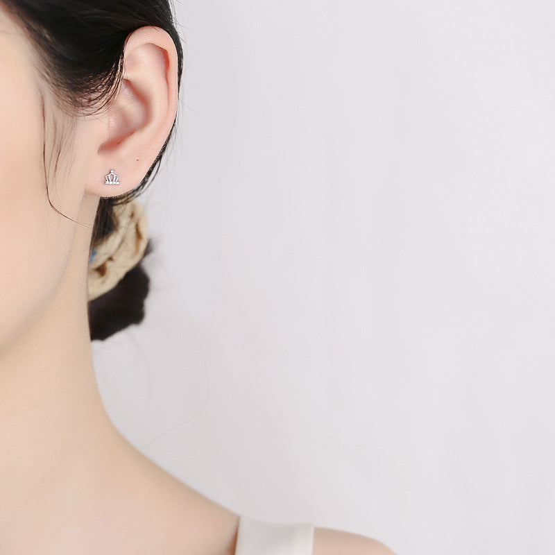 925 Sterling Silver Crown Screwed Earrings