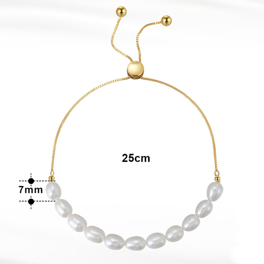 925 Sterling Silver Pearl Bracelet Fashion Jewelry Gift for Women Girls