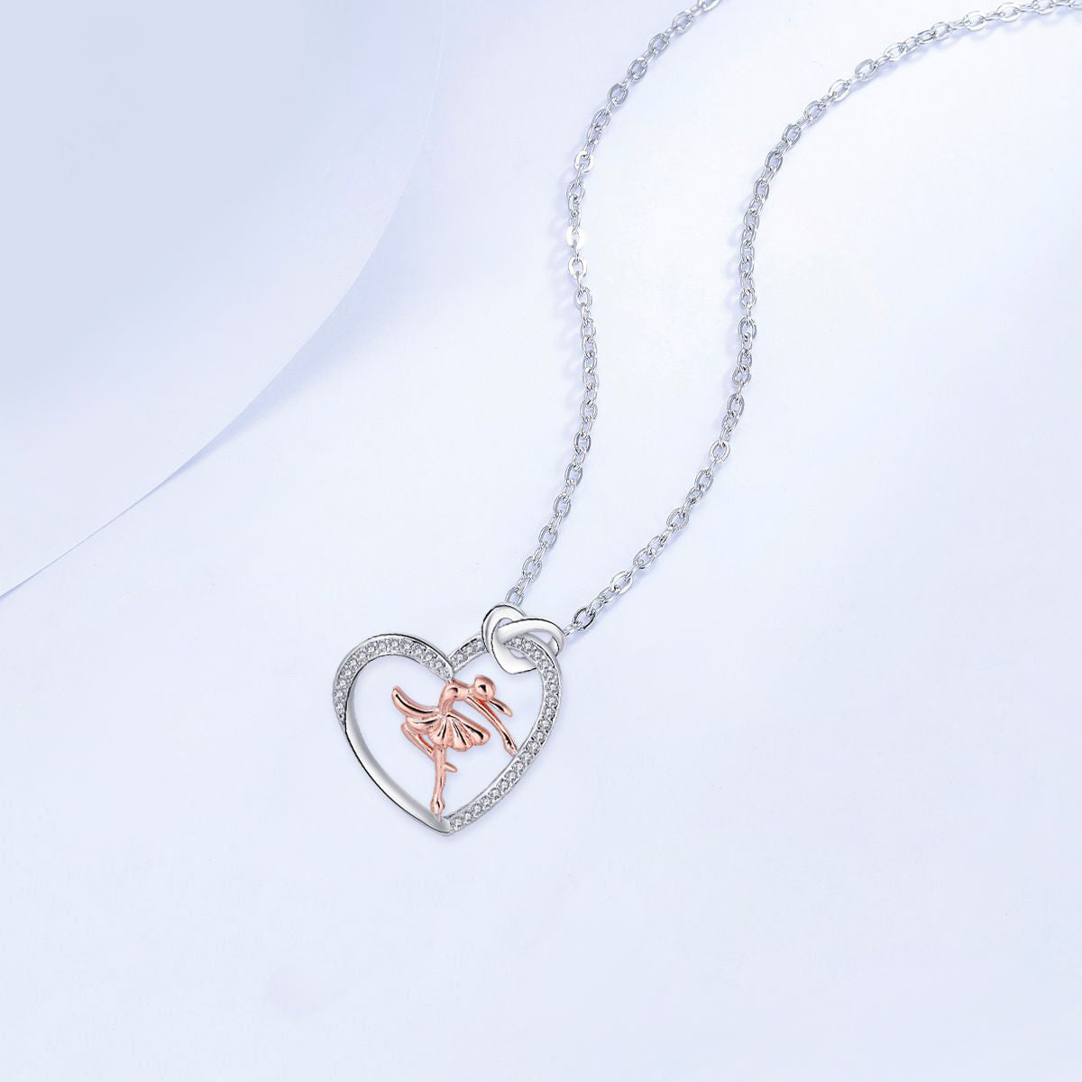 Copper With Silver/Rosegold Plated Dancer Heart Pendant Necklace for Women